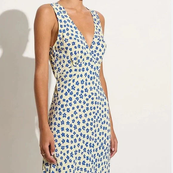 Faithfull the Brand Blue Floral Midi Dress - Picture 1 of 5